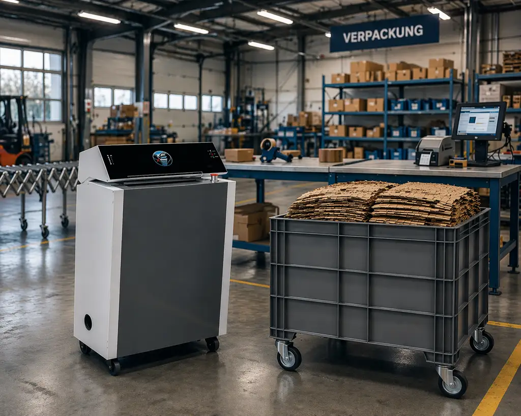 Kartonschredder mit Transportbehälter fahrbar